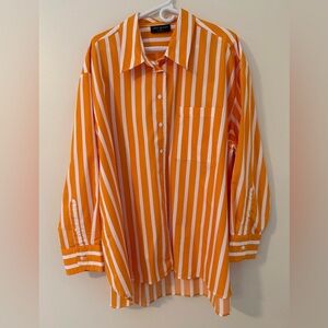 Lane Bryant Striped Blouse Sz 26/28 Orange and White